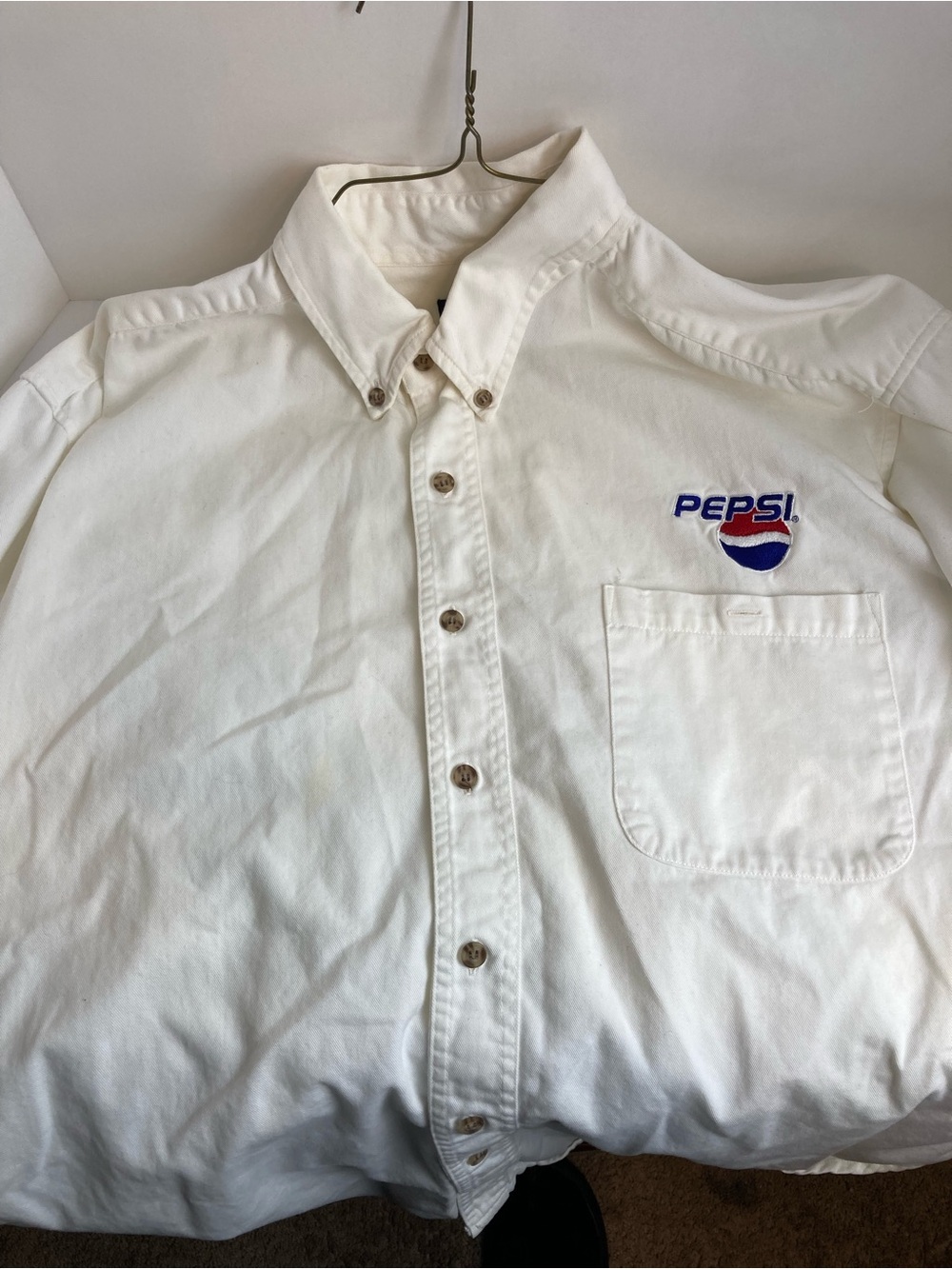 Vintage Pepsi Logo Button Down Shirt XL White Cotton Oxford Embroidered USA - Picture 3 of 16